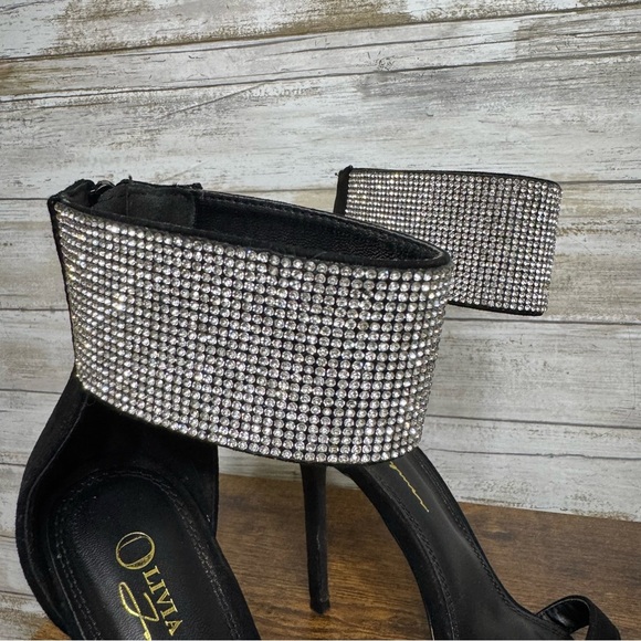 Olivia Jaymes Women’s Black Bling Ankle Strap Stiletto Heels Women’s size - Picture 5 of 10